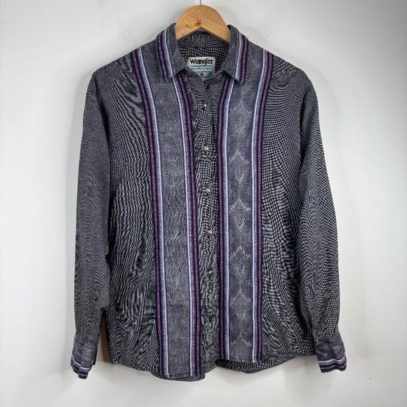 VTG Wrangler Button Down Shirt Women XL Purple Aztec Western Southwestern Corset - Picture 1 of 9